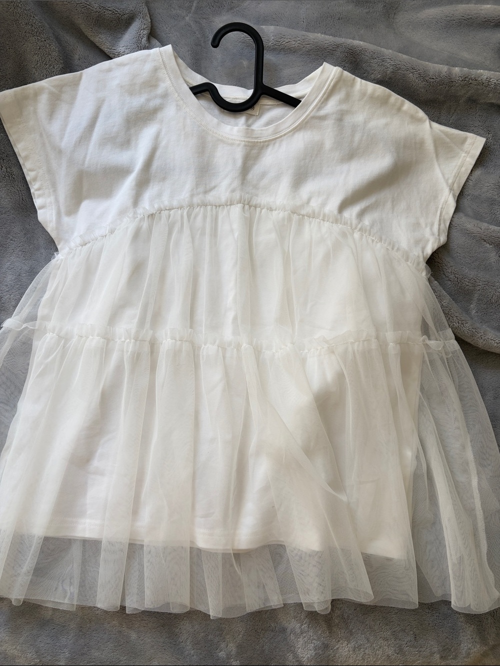 White Tulle Tiered t shirt